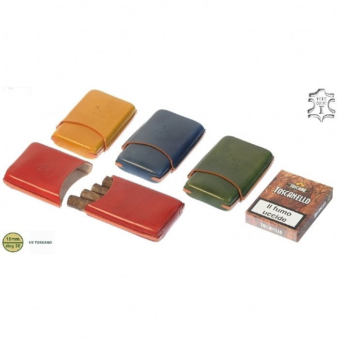 Lubinski - Astuccio Quadro per 4 Toscanelli in Cuoio Colorato - Rosso