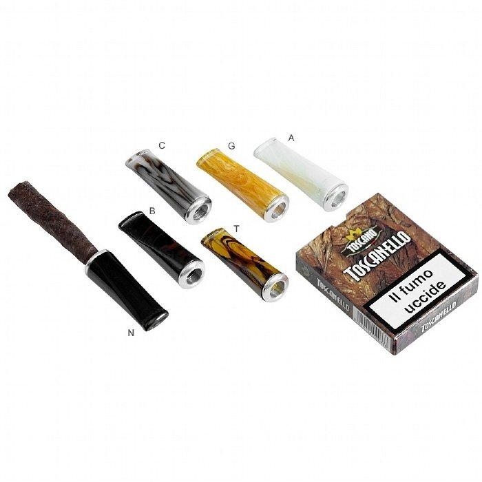 Fuma Toscani - Bocchino Corto in Metacrilato Nero con SalvaFuoco in Alluminio