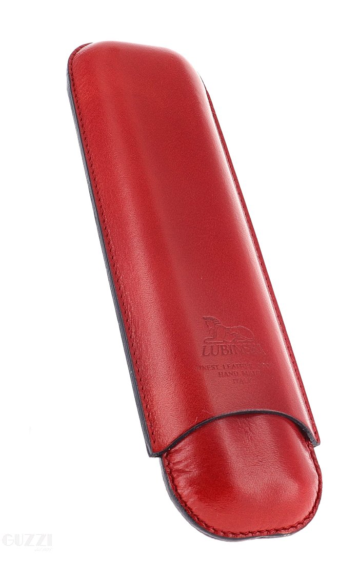 Lubinski - Porta Sigari in cuoio ROUND -  2 CHURCHILLS -  Rosso/Nero