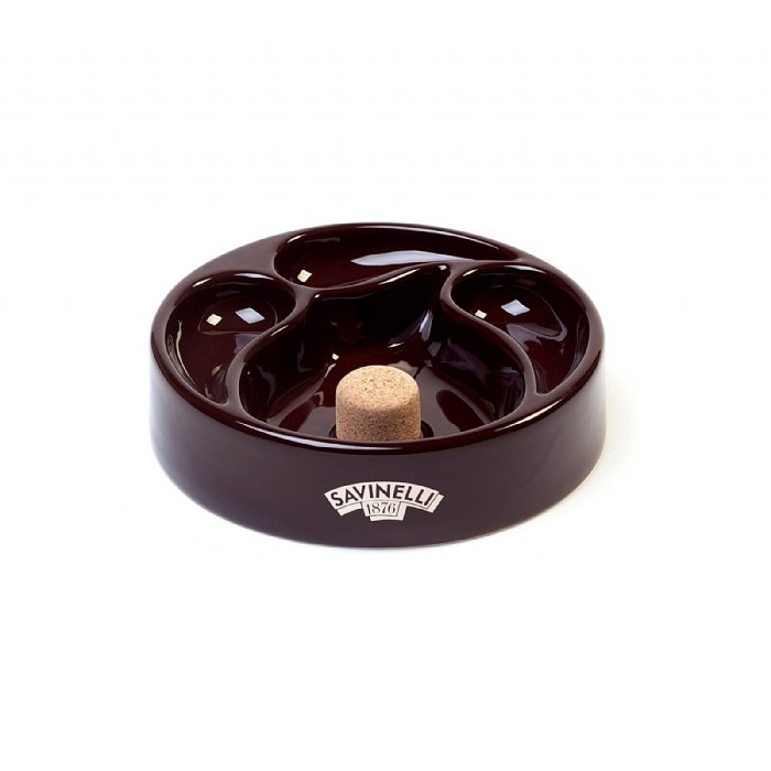 Savinelli - Posacenere in CERAMICA MARRONE con Logo Savinelli con 3 poggiapipe e battipipa