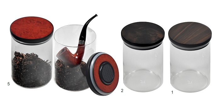 Lubinski - Vaso Porta Tabacco 250gr Vetro con Top in Radica Noce