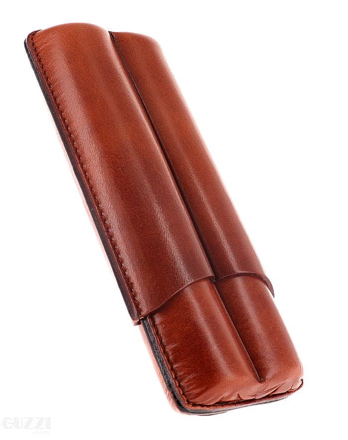 Lubinski - Porta Sigari scanalato in Cuoio  - 2 Double Toro - Avana