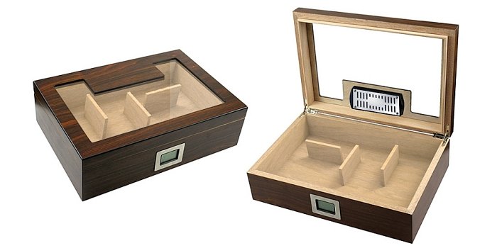 Lubinski - Scatola Umidificata GLASS Magnetic in Ironwood lucido con igrometro Digitale