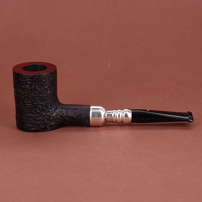 Pipa Dunhill SHELL RING GRAIN 5122 sabbiata nera shape stand up poker vera e spigot in argento