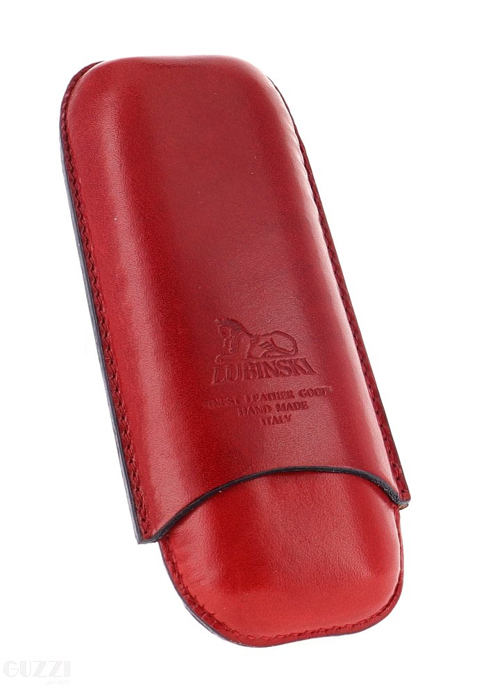 Lubinski - Porta Sigari in cuoio ROUND -  2 ROBUSTO -  Rosso/Nero