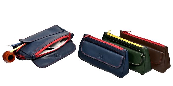 Lubinski - Borsa Nappa ColorZip - VERDE a 4 Scomparti (Pipa - Tabacco - Accessori - Scovolini)