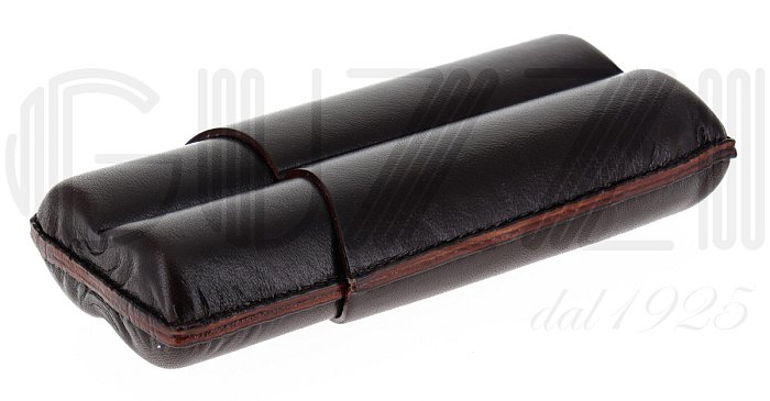 Lubinski - Porta Sigari scanalato in Cuoio  - 2 Double Robusto - Testa di Moro