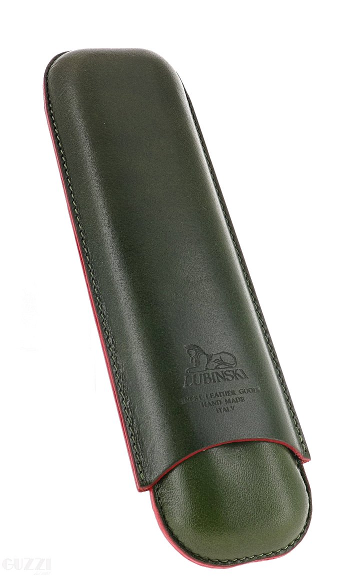 Lubinski - Porta Sigari in cuoio ROUND -  2 CHURCHILLS - Verde/Rosso