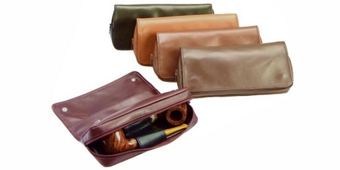 Lubinski - Borsa Grande Vitello Nero 2 Bottoni e 3 Scomparti (2 Pipe-Tabacco-Accessori)