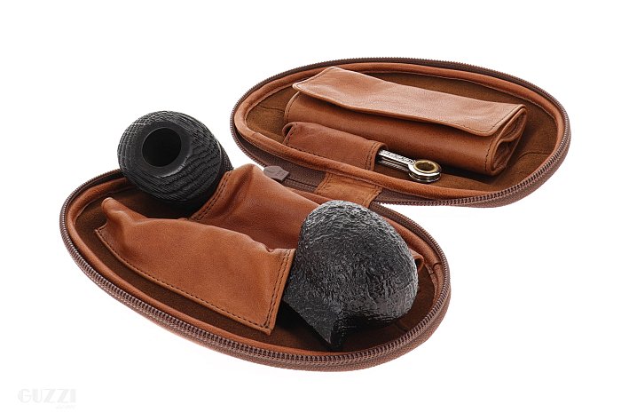Fiamma di Re - Borsa TWO CLEAR Portapipe (2 Pipe-Tabacco-Accessori) in Pelle