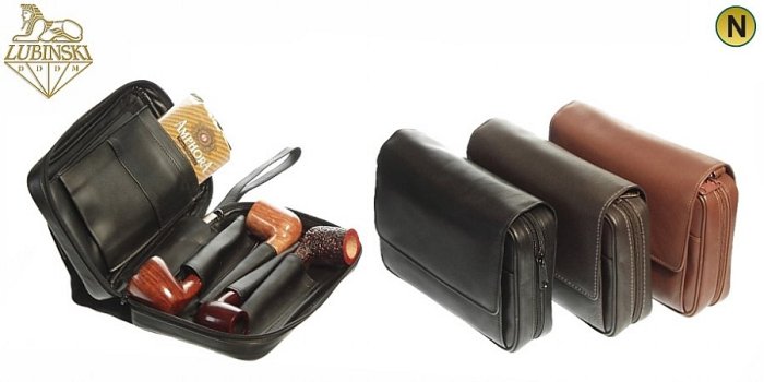Lubinski - Borsa Trousse Nappa Testa di Moro - Marrone Scuro (4 Pipe - Busta Tabacco - Accessori) con Zip