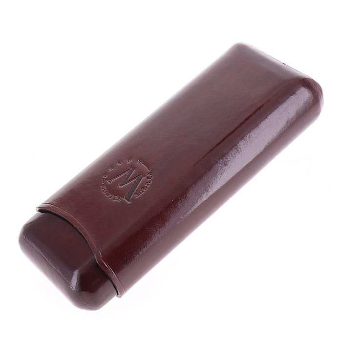 Lubinski - Porta Sigari liscio in Cuoio  - 2 Double Robusto - Testa di Moro