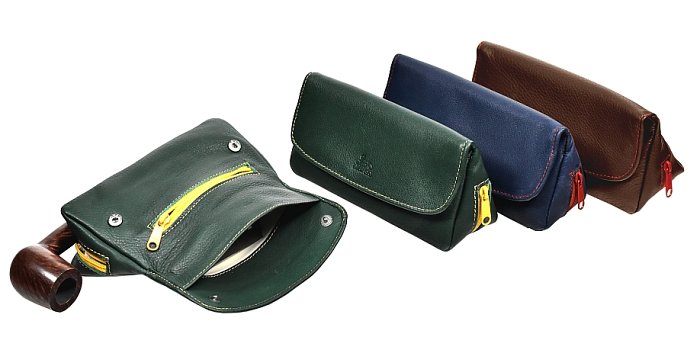 Lubinski - Borsa Nappa ColorZip - VERDE a 3 Scomparti (Pipa - Tabacco - Accessori) con Bottoni
