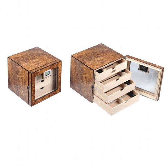 Lubinski - Mobiletto Small per Sigari a 4 Cassetti in Legno Olmo Opaco