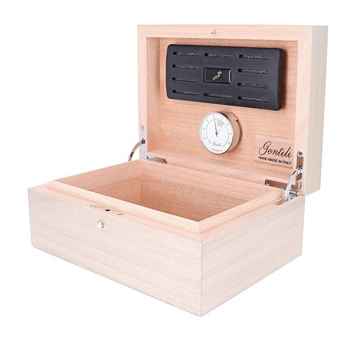 Gentili - Humidor Scatola Umidificata in Bolivar Grigio Chiaro per 20 Sigari o Toscani