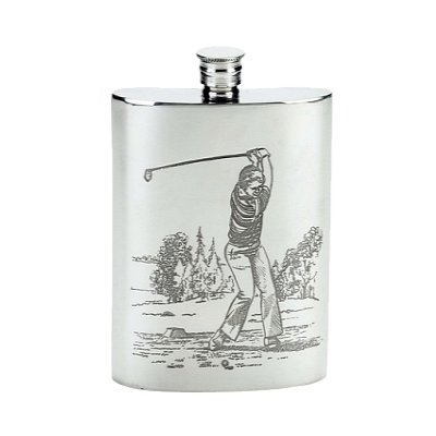 Lubinski - Fiasca 6 oz. Decorata Golf in Peltro Inglese