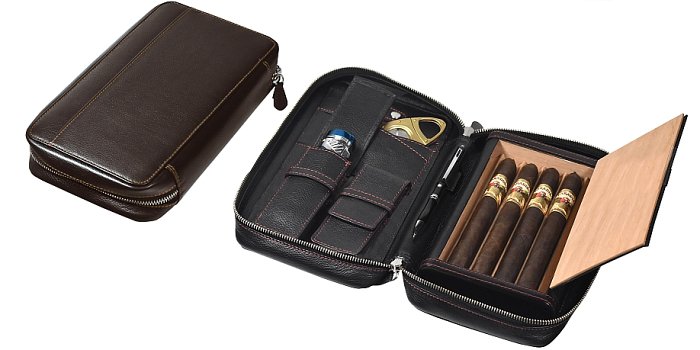 Lubinski - Trousse in Vitello NERA da Viaggio per 4 Sigari o 5 Toscani