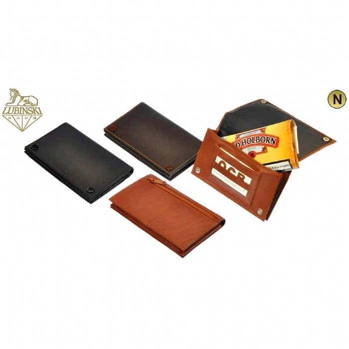 Lubinski - PortaTabacco RYO con 2 Scomparti e Porta Cartine Doppie - Grande Nappa Cognac