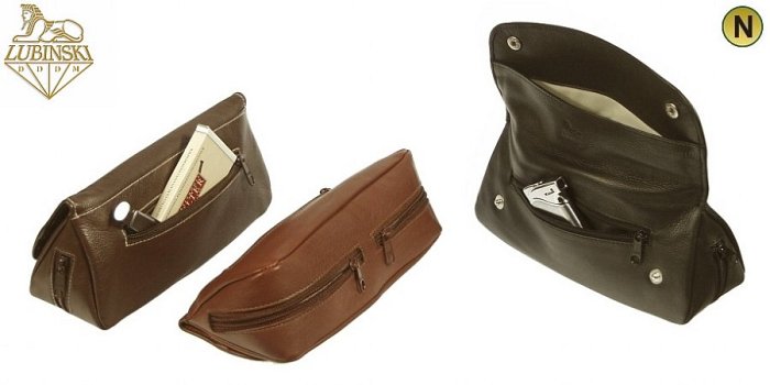 Lubinski - Borsa Nappa Testa di Moro - Marrone Scuro 5 Scomparti (2 Pipe - Miscela Tabacco - 2 Accessori) con Bottoni