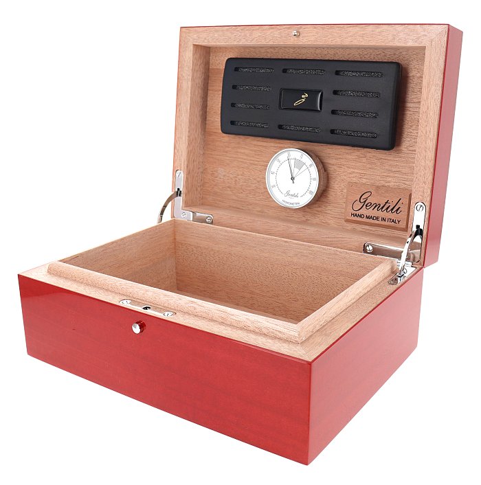 Gentili - Humidor Scatola Umidificata in Bolivar Rossa per 20 Sigari o Toscani