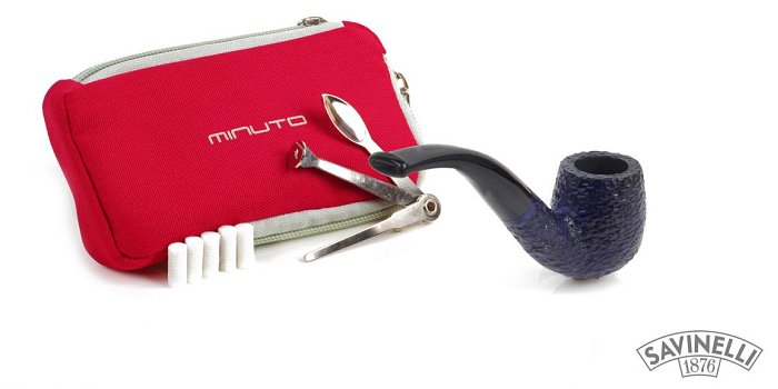 Pipa Savinelli - Minuto 609 Rusticata Curva Blu con Kit PrimaPipa