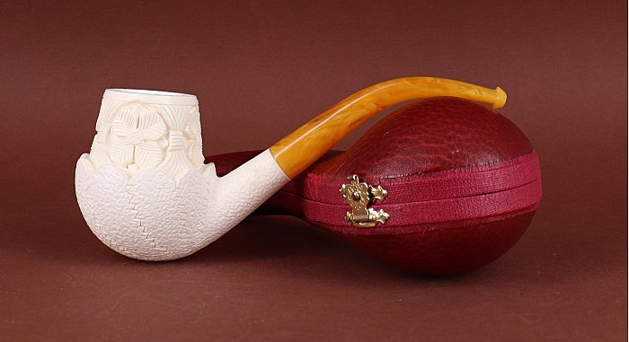 Pipa in Schiuma di mare Lubinski FLORAL shape bent billiard
