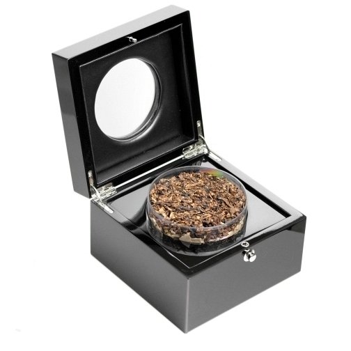 Lubinski - Elegante Scatola porta tabacco Cubo con oblò in vetro in lacca nera con umidificatore