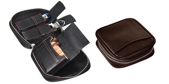 Lubinski - Trousse in Vitello MARRONE da Viaggio per 5 Sigari o 5 MezziToscani