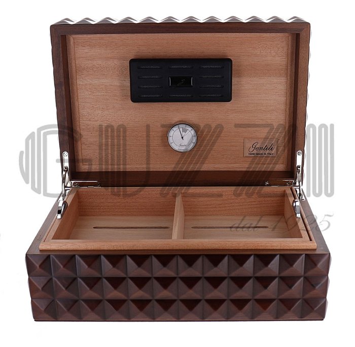 Gentili - Humidor Scatola Umidificata Noce Piramide per 50 Sigari o 100 Toscani