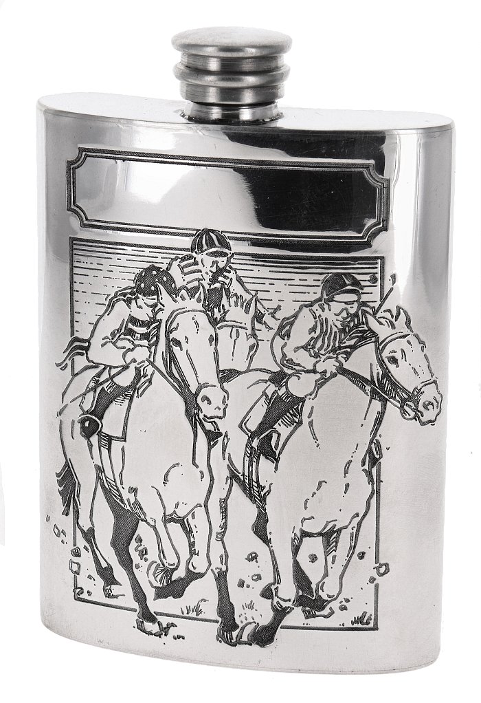 Arcadia - Fiasca in Peltro Inglese 4 oz - scena Cavalli