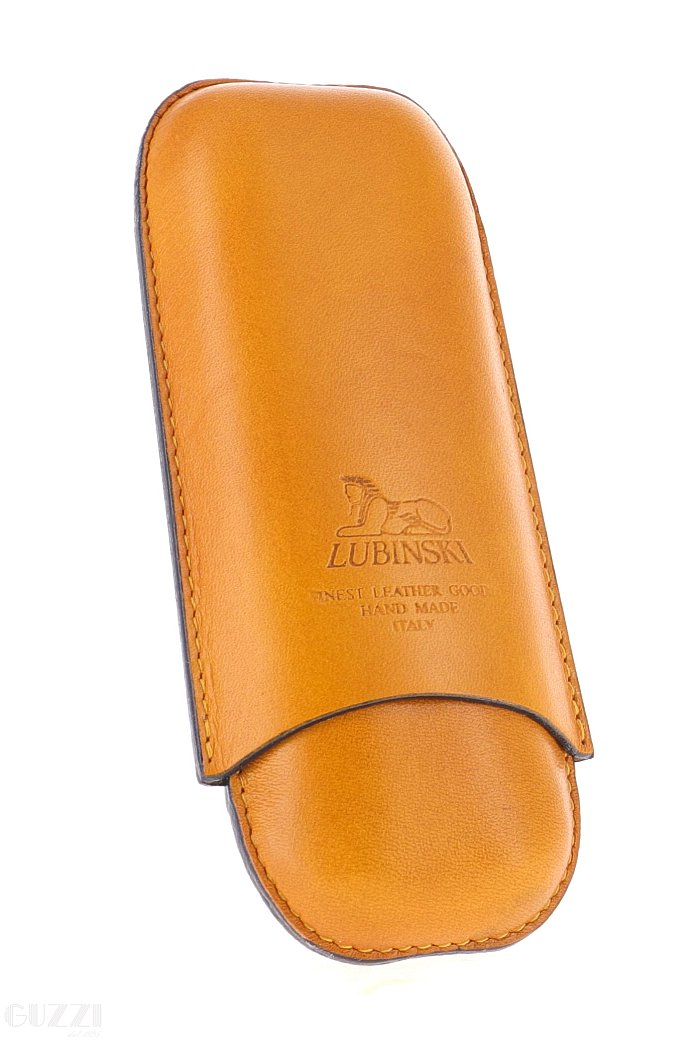 Lubinski - Porta Sigari in Cuoio Round - 2 ROBUSTO - Ocra/Nero