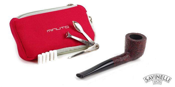 Pipa Savinelli - Minuto 401 Rusticata Dritta Bruna con Kit PrimaPipa