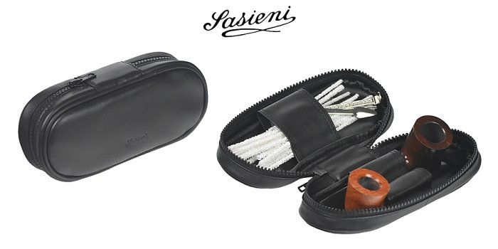 Sasieni - Borsa Nappa - 1 Scomparto con Zip -  Fermi in pelle per 2Pipe e Accessori - Nero