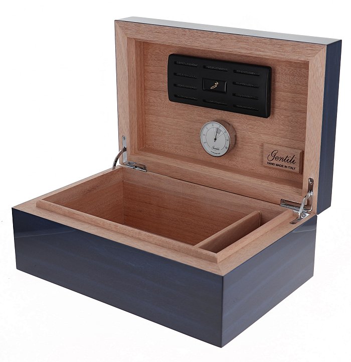 Gentili - Humidor Scatola Umidificata Bolivar Blue Noce Naturale per 30 Sigari o 40 Toscani