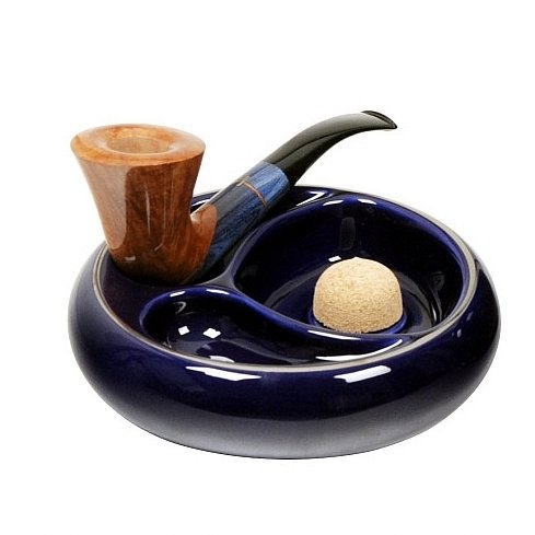 Lubinski - Posacenere con Battipipa Ceramica Blu con Poggiapipa Doppio