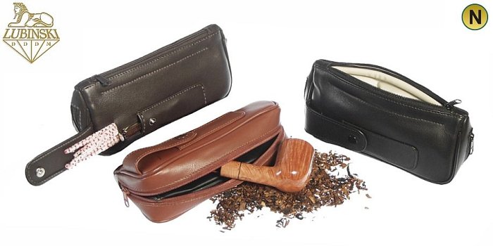 Lubinski - Borsa Nappa Nera 2 Scomparti (Pipa-Tabacco) e Taschino