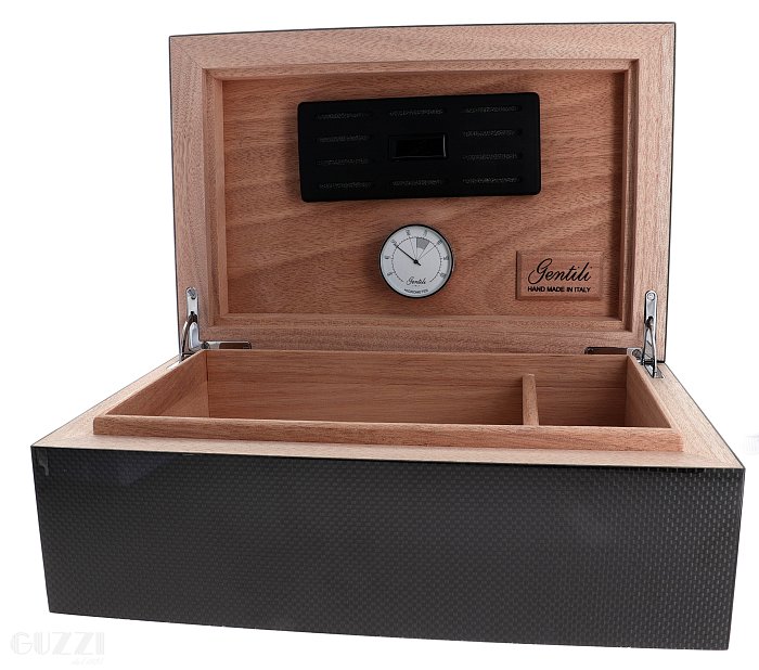 Gentili - Humidor Scatola Umidificata FIBRA DI CARBONIO per 30 Sigari o Toscani