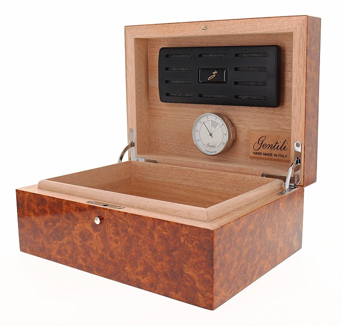 Gentili - Humidor Scatola Umidificata in Amboina Chiara Radica per 20 Sigari o 40 Toscani