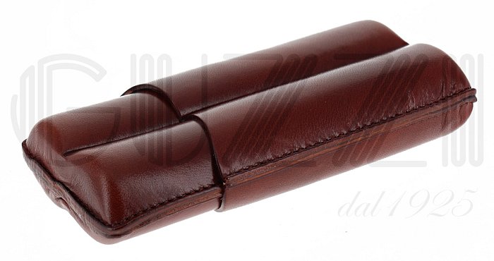 Lubinski - Porta Sigari scanalato in Cuoio - 2 Double Robusto - Cognac